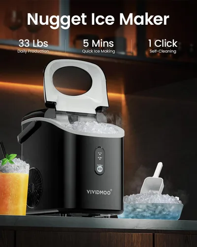Miniatura 2 de VIVIDMOO Nugget - Máquina de hielo para encimera, 34 libras/día, máquina de hielo portátil de guijarros sónicos con autolimpieza, hielo rápido en 6