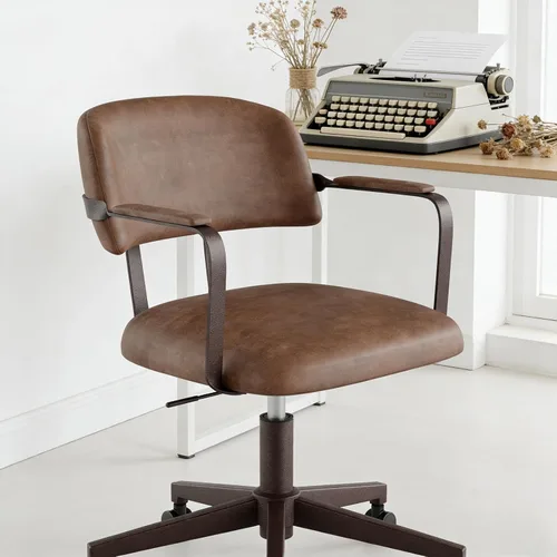Miniatura 6 de Silla de escritorio moderna de mediados de siglo con diseño de madera curvada de nogal, silla retro de oficina en casa con altura ajustable, giro