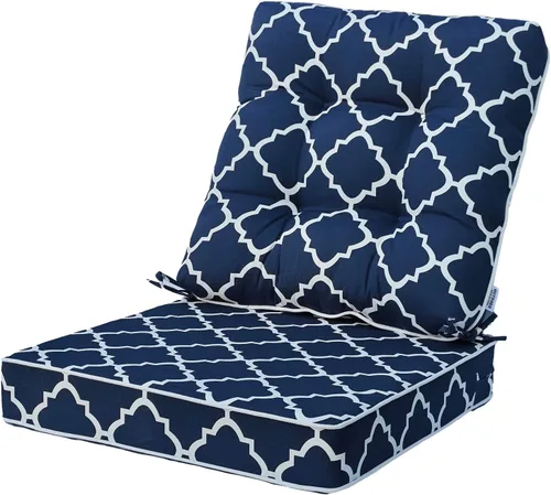 Juego de cojines para sillas profundas de asiento y respaldo para exteriores para muebles de patio, cojines para sillas de salón con lazos, cojines