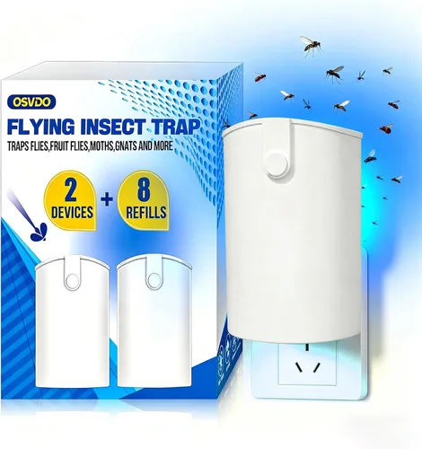 Miniatura 9 de OSVDO Trampa para insectos voladores con luz UV azul, atrapa insectos enchufable con 4 recambios adhesivos durante más de 100 días, atrapa moscas