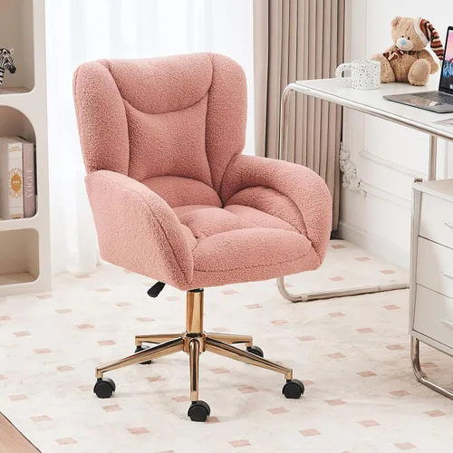 Miniatura 20 de FOXHUNTER Silla de tocador con respaldo ergonómico y ruedas, silla giratoria de 360°, silla de oficina en casa de altura ajustable para sala de Negro