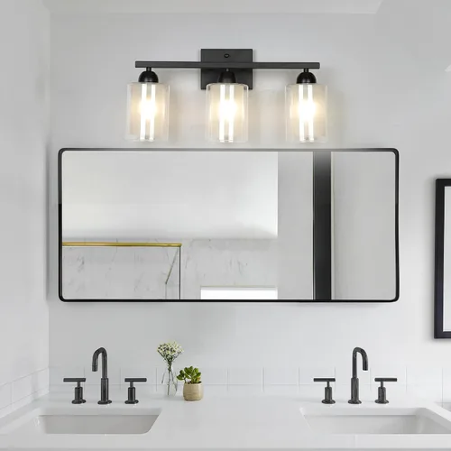 Miniatura 2 de Mecgirn Lámpara de tocador de baño de acero inoxidable sobre el espejo, 3 lámparas de baño de níquel cepillado con vidrio de leche y pantallas