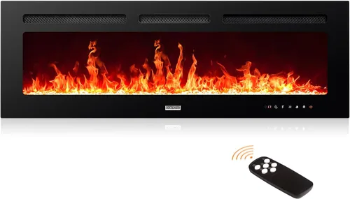 Miniatura 12 de Chimenea eléctrica de 60 pulgadas montada en la pared y empotrada con control remoto, inserciones de chimenea de pared ultrafinas de 750 W/1500 W