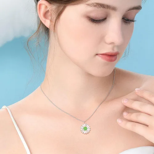 Miniatura 4 de KINGWHYTE Daisy Necklace Gifts for Women 925 Sterling Silver Opal Daisy Pendant Spring Flower Necklace Jewelry Graduation Birthday Celebrate