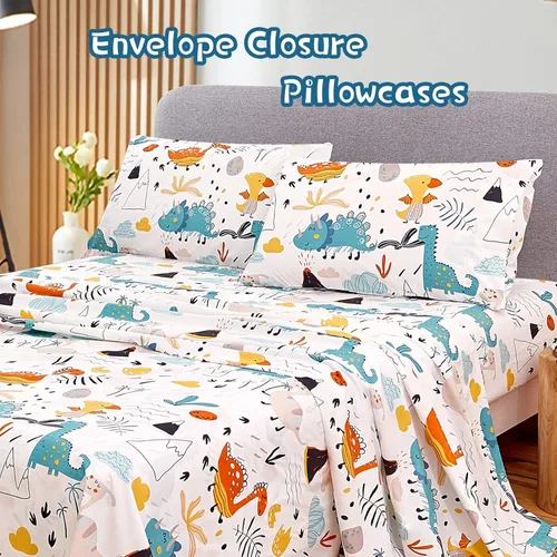 Miniatura 2 de JSD Juego de sábanas de dinosaurio para niños, tamaño individual, 3 piezas, sábanas de microfibra con estampado suave para niños y niñas, bolsillo