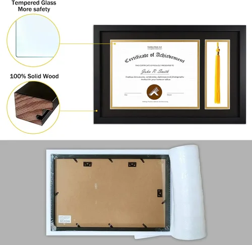 Miniatura 3 de Golden State Art, Marco de diploma negro de 11 x 17.5 pulgadas con soporte de borla para diploma de 8.5 x 11 pulgadas y marco de borlas, caja