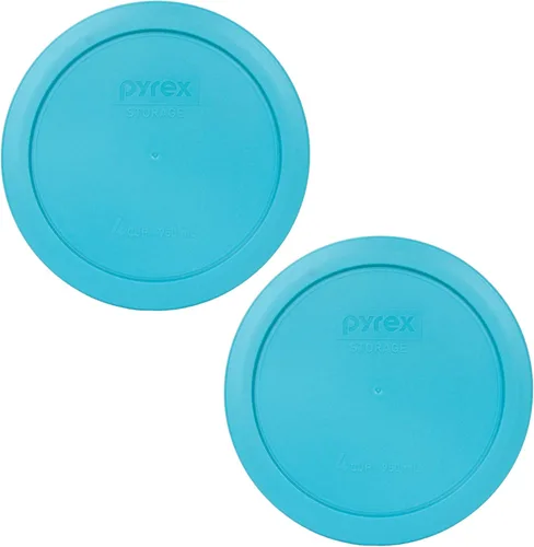 Pyrex 7201-PC - Tapas de reemplazo para almacenamiento de alimentos de 4 tazas en color azul surf, fabricadas en EE. UU. - Paquete de 2 unidades