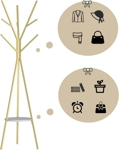 Miniatura 4 de HOME BI Perchero de pie para sombreros y abrigos, soporte de exhibición, árbol de pasillo de metal, con 9 ganchos para sombreros, abrigos y bufandas