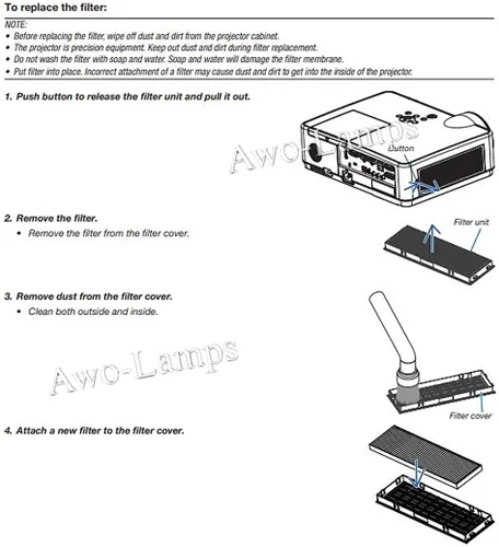 Miniatura 4 de AWO 23040049/22040001 Filtro de aire de repuesto para EIKI EK-300U, EK-301W, EK-303UEK-305U, EK-308U, EK-309W, EK-310W, LC-WBS500, LC-XBS500
