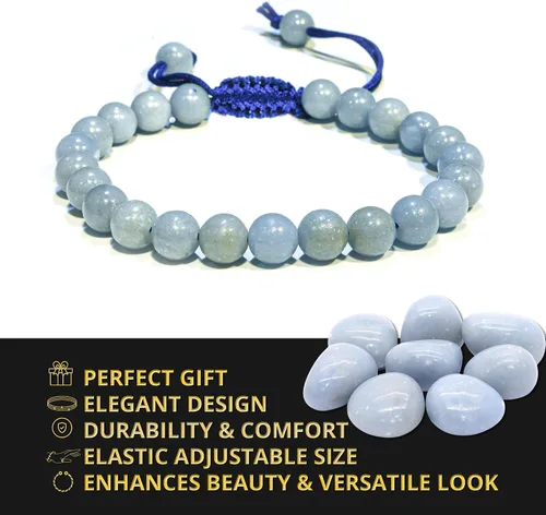Miniatura 290 de Adjustable Crystal Bracelet – Gemstone Bead Bracelet with Adjustable Macrame String – Chic Gemstone Bracelet for Men and Women – 8mm Round Healing
