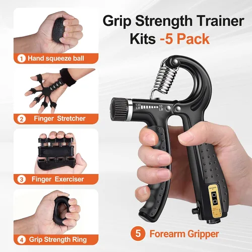 Miniatura 2 de Grip Strength Trainer Kit (5 Pack) Adjustable Resistance Hand Gripper,Finger Exerciser,Hand Extension Exerciser,Stress Relief Ball and Forearm