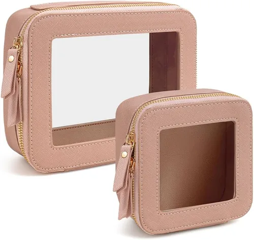 Miniatura 9 de Juego de bolsas de maquillaje transparentes de viaje, bolsa de cosméticos aprobada por la TSA con cremallera, bolsa de maquillaje portátil, bolsa