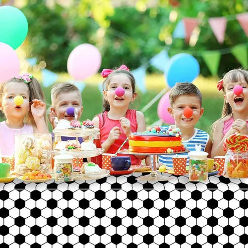 Miniatura 8 de Kesfey 3 paquetes de manteles para fiestas de fútbol 54 x 108 pulgadas, cubierta de mesa desechable impermeable de plástico con tema de fútbol