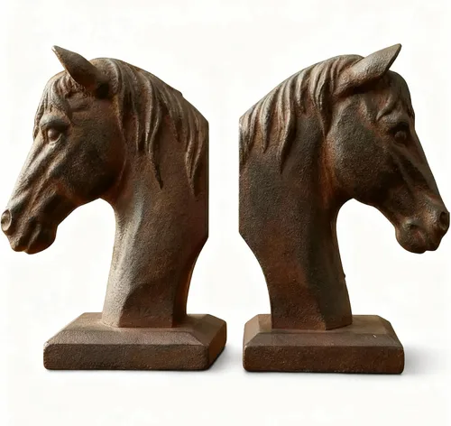 Comfy Hour Sujetalibros de caballo de 7 pulgadas, color marrón rústico, estilo vintage, con forma de cabeza de caballo antigua, extremos para