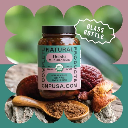 Miniatura 4 de Complete Natural Products Cápsulas orgánicas de hongos Reishi, 250 mg, 100 unidades Extracto corporal fructífero A base de plantas Soporte