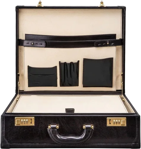Miniatura 2 de Maxwell Scott Mens Quality Leather Large Attaché Briefcase The Buroni Handmade In Italy Night Black