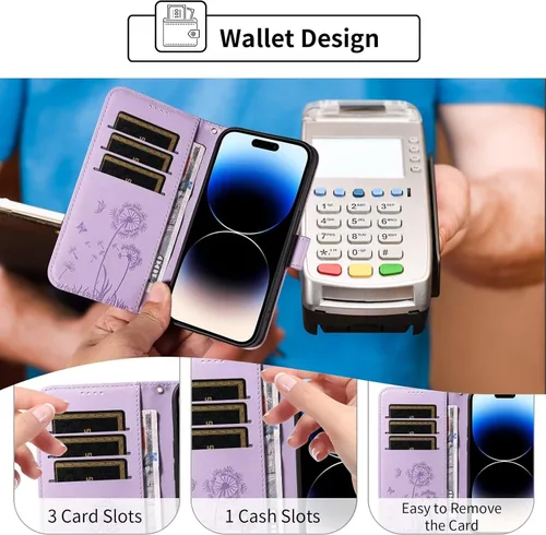 Miniatura 2 de Flip Case for Motorola Moto E22 / E22i, with Stand/Wrist Strap/Card Slots Function, Flower Embossed PU Leather Wallet Folio Case, Magnetic Blue