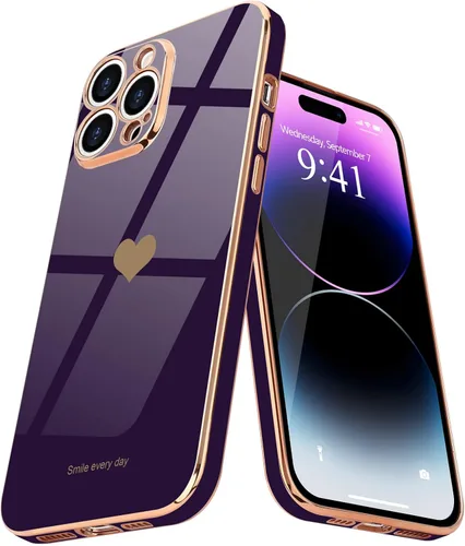 Miniatura 13 de Teageo Funda para iPhone 14 Pro para mujeres y niñas, lindo corazón de amor, chapado de lujo, cubierta trasera suave, protección completa de la Negro