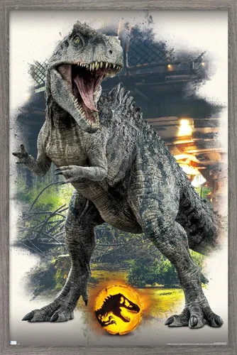 Trends International Jurassic World: Dominion - Póster de pared focal Giganotosaurus, 14.725 x 22.375 pulgadas, versión enmarcada de madera de