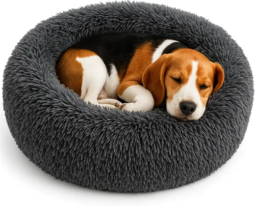 Cama Relajante para Perros - Cama Dona Esponjosa para Alivio de la Ansiedad, Cama Ortopédica para Mascotas con Fondo Antideslizante, Nido Redondo y