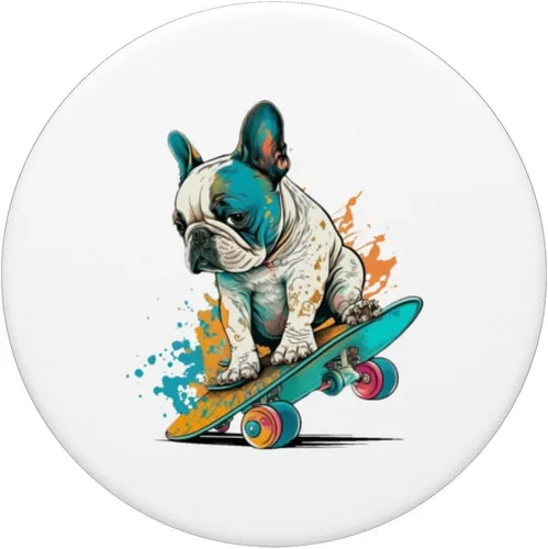 Miniatura 3 de Bulldog francés - Patineta colorida para perro inglés francés PopSockets intercambiables PopGrip