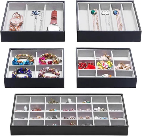 Miniatura 8 de Bandejas mágicas apilables para joyas, organizador de cajones de armario para accesorios, gadgets y cosméticos, caja de almacenamiento