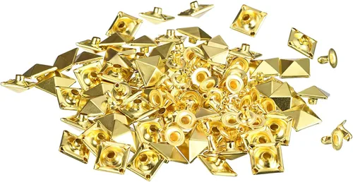 Miniatura 10 de uxcell Juego de 60 remaches de punta para ropa, 0.315 in, remaches rápidos de pirámide, clavos cuadrados punk, de cobre, para decoraciones de Tono