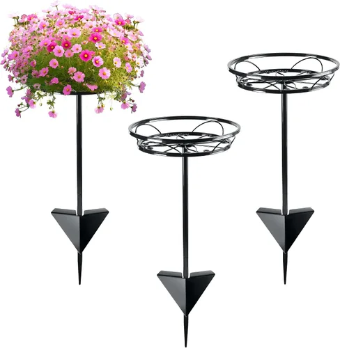 Miniatura 8 de Tellingyou Paquete de 2 soportes ajustables para macetas para exteriores, soportes de metal para plantas al aire libre, soporte versátil