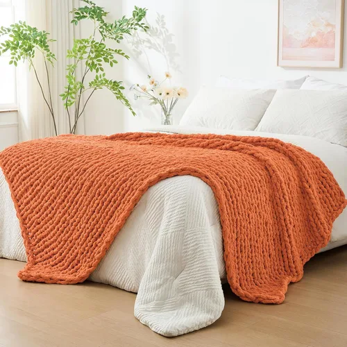 Miniatura 44 de Bigacogo Manta de punto grueso para sofá, 51 x 63 pulgadas, 100% tejida a mano con hilo de felpilla grueso jumbo, acogedoras y suaves mantas grandes