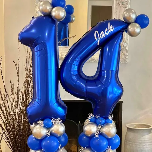 Miniatura 3 de Globos de color azul marino con el número 14, globos de cumpleaños de 40 pulgadas, color azul oscuro, globos de cumpleaños de 14 o 41 pulgadas, Azul