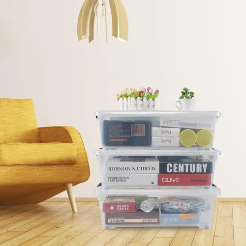 Miniatura 2 de Cajas de almacenamiento de 20 cuartos de galón debajo de la cama con ruedas, contenedor de almacenamiento de plástico transparente con pestillo