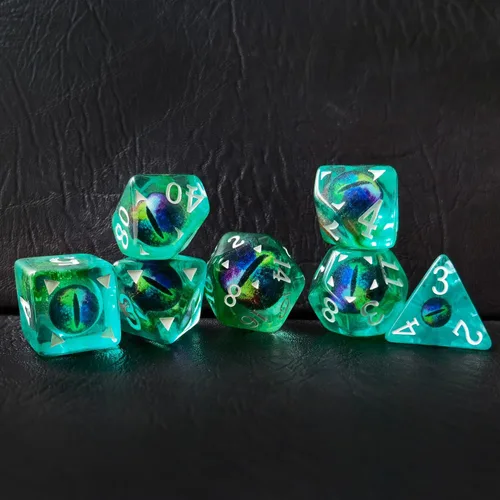 Miniatura 6 de Bescon Dragon Eye RPG Juego de 7 dados poliédricos de ojo de dragón, juego de ojos ámbar