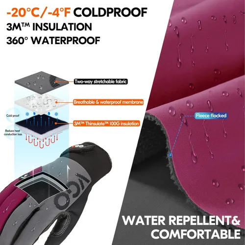 Miniatura 2 de Vgo... -20℃/-4°F Guantes de trabajo de invierno para mujeres, Guantes de trabajo impermeables para clima frío (SL8777FW-FM)