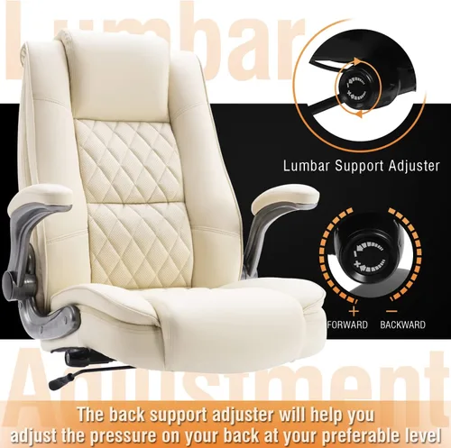 Miniatura 4 de EZAKI Silla de oficina con respaldo alto, brazos abatibles, silla ejecutiva de escritorio para computadora, soporte lumbar integrado, acolchado Beige