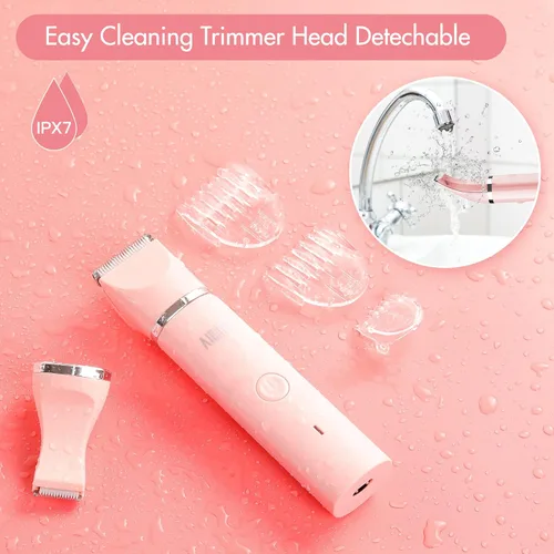 Miniatura 8 de AIBRIT PRO Recortadora eléctrica de bikini para mujer, 2 en 1, afeitadora de pelo púbico eléctrica, depiladora sin dolor, afeitadora de cuerpo, Rosa