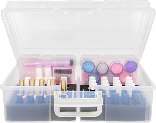 Miniatura 4 de IRIS USA Estuche de tren cosmético con organizador de esmalte de uñas y 4 estuches internos con asa, paquete de 2, caja de almacenamiento portátil