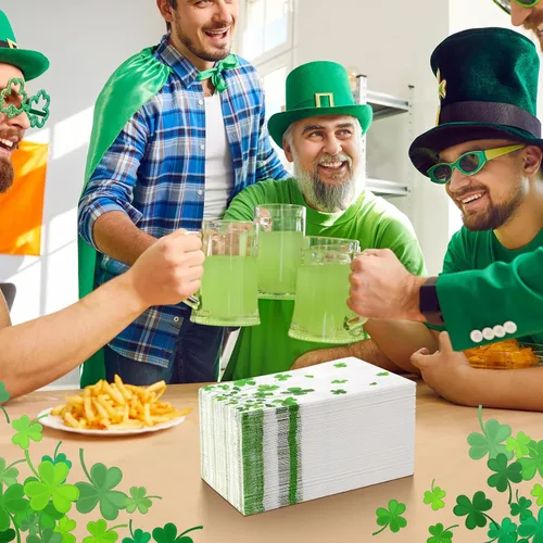 Miniatura 6 de 100 servilletas de decoración del día de San Patricio, desechables, trébol irlandés verde, trébol de la suerte, servilletas de mano para primavera