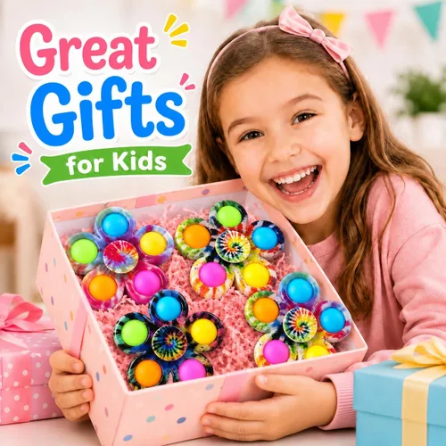 Miniatura 6 de Paquete de 4 juguetes giratorios para ansiedad para niños, juguetes de caja del tesoro para premios de aula, regalos de fiesta para niños, juguetes