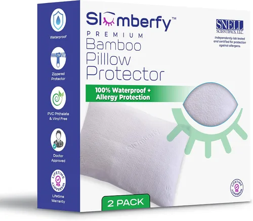 Miniatura 8 de Slumberfy - Protector de almohada de bambú impermeable de tamaño estándar, fundas de almohada premium con protección contra alergias, funda