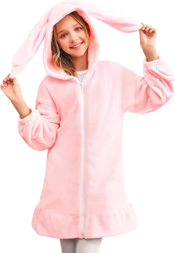 Miniatura 2 de Batermoon Sudaderas con capucha y orejas de conejito para niñas con cremallera de anime, abrigos de gran