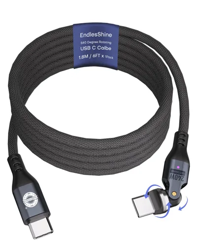 Miniatura 10 de Cable USB tipo C a C PD de 240 W (1 paquete de 3.3 pies) USB2.0 480MBPS y cable de transferencia de datos de rotación de 180° y 360°, cable de carga