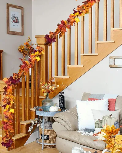 Miniatura 3 de DearHouse 4 piezas de hojas de arce de otoño, 5.9 pies/pieza, guirnalda de vid colgante artificial de otoño, follaje de otoño, decoración de Acción
