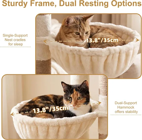Miniatura 7 de Heybly 68.1" Cat Tree with Oversized Top Platform & Wide Base, Heavy Duty Cat Tower for Large Indoor Cats with 2 Condos, 2 Hammocks, 10 Sisal