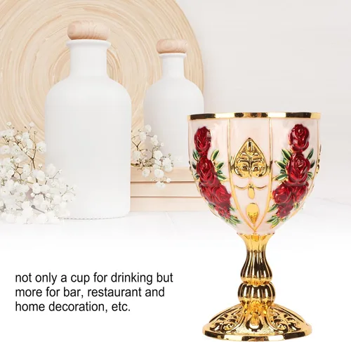 Miniatura 3 de Copa de cáliz dorado de 4 pulgadas, cáliz dorado de alta aleación de zinc, diseño de flores retro en relieve, elegante taza para banquete de fiesta