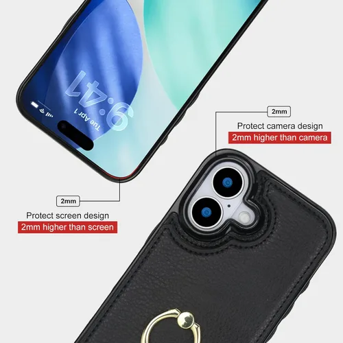 Miniatura 8 de Folosu Funda compatible con iPhone 17 con soporte para tarjetas, rotación de 360°, soporte de anillo de dedo con función atril, bloqueo RFID