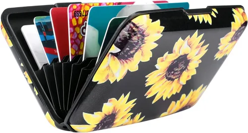 Miniatura 285 de ELFISH Mini cartera de aluminio RFID para tarjetas de crédito, funda de identificación de metal para hombres y mujeres, Happy Flower, Cartera Rfid