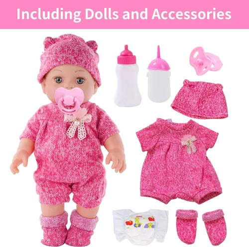 Miniatura 7 de DONTNO Muñeca de bebé de 12 pulgadas con ropa y accesorios, Set de alimentación y cuidado de muñeca bebé renacida viva con biberones, pañal