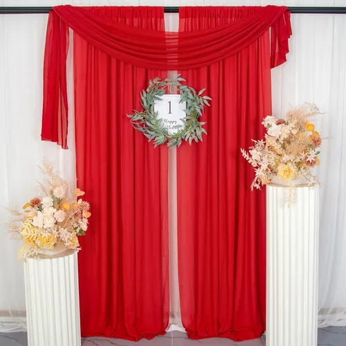 Miniatura 26 de ShinyBeauty Cortinas de gasa rojas de 84 pulgadas de largo, paquete de 2 cortinas transparentes de 29 x 84 pulgadas, 2 paneles de cortinas de gasa