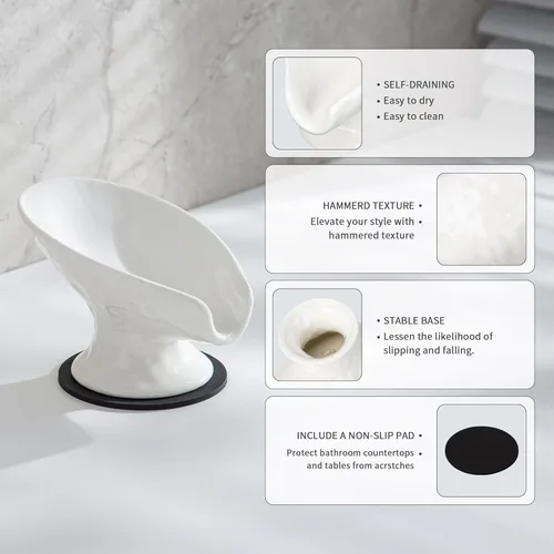 Miniatura 3 de Jabonera autodrenante, soporte para barra de jabón para ducha, jabonera de cerámica blanca para baño, cocina, ducha, mantiene el jabón seco, fácil