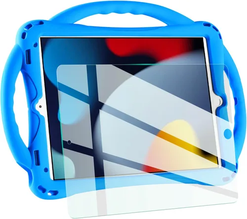 Miniatura 13 de TopEsct Funda infantil para iPad de 10.2 pulgadas, funda de silicona a prueba de golpes con protector de pantalla de vidrio templado y correa, Negro